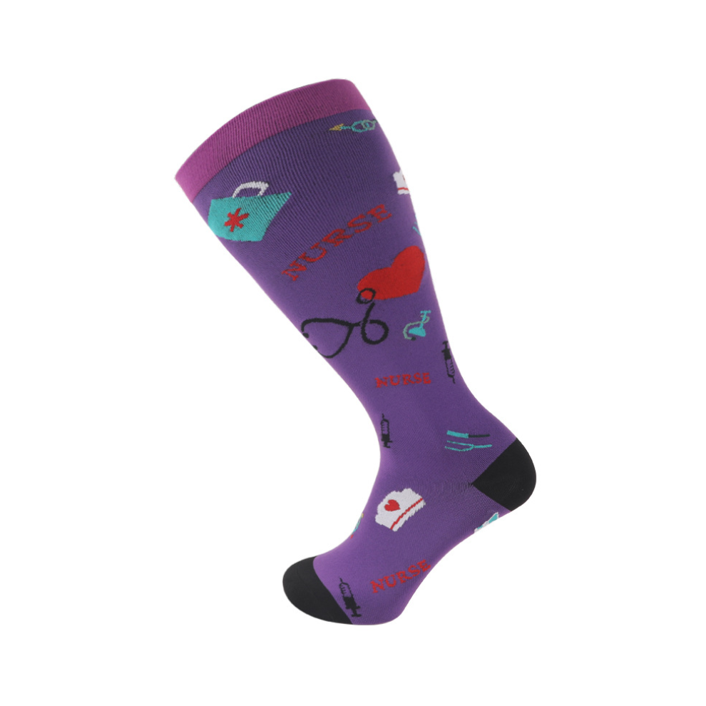 Newjass Purple,Multicoloured (Plus Size Stethoscope - Purple, 4XL) Plus Size Compression Socks 20-30Mmhg Extra Wide Calf Knee High Stocking 2XL-4Xl