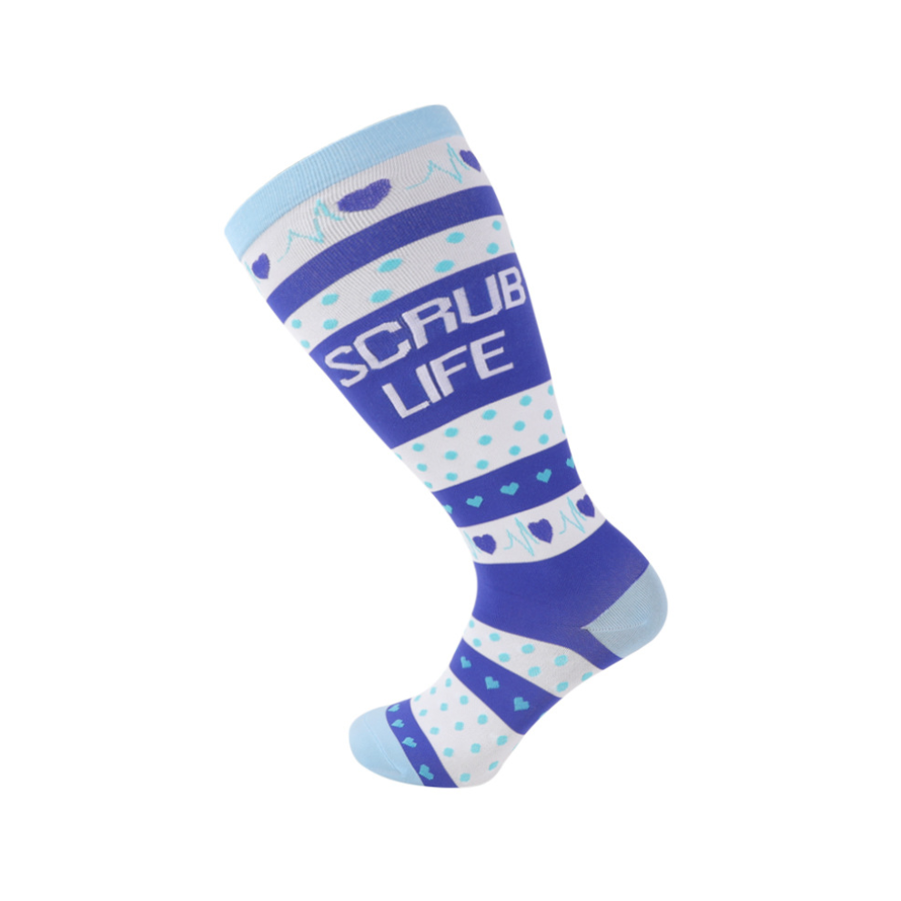 Newjass Blue,White,Multicoloured (Plus Size Blue White Electrocardiogram, 4XL) Plus Size Compression Socks 20-30Mmhg Extra Wide Calf Knee High Stocking 2XL-4Xl