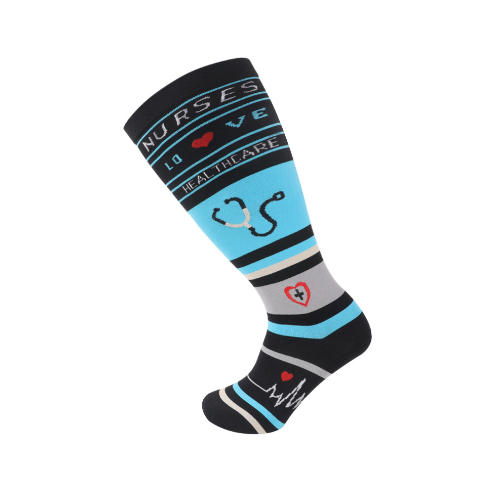 Newjass Blue,Black,Multicoloured (Plus Size Black Blue Stethoscope, 4XL) Plus Size Compression Socks 20-30Mmhg Extra Wide Calf Knee High Stocking 2XL-4Xl