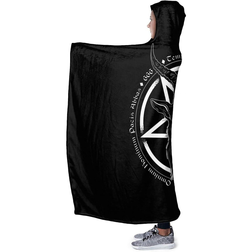Pentagram With Demon Baphomet Satanic Goat Head Hooded Blanket Soft Plush Wearable Blanket Warm Hooded Robe Poncho Cape Wrap Bathrobe Sofa Sleeping Th