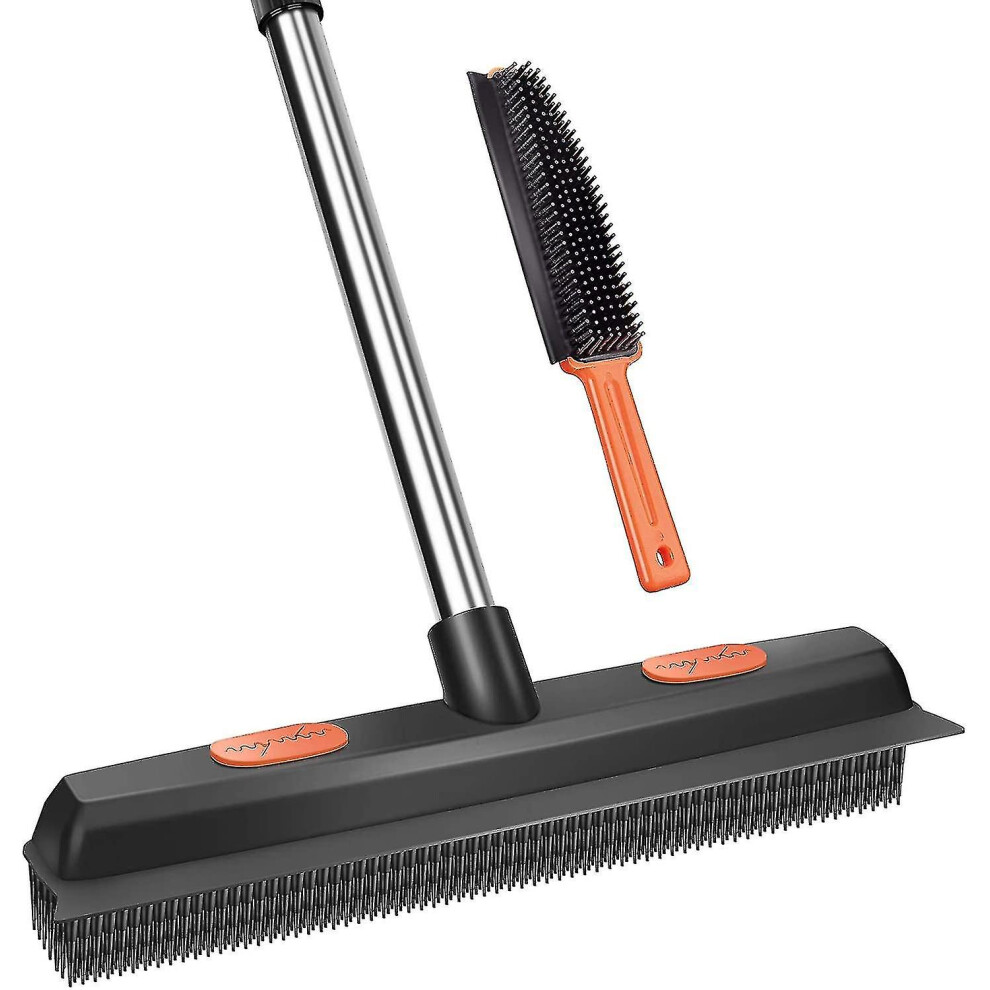 Pet Rubber Broom Hair Removal Tool, Carpet Rake Floor Brush, With Shaving, Portable Detail Removal Brush