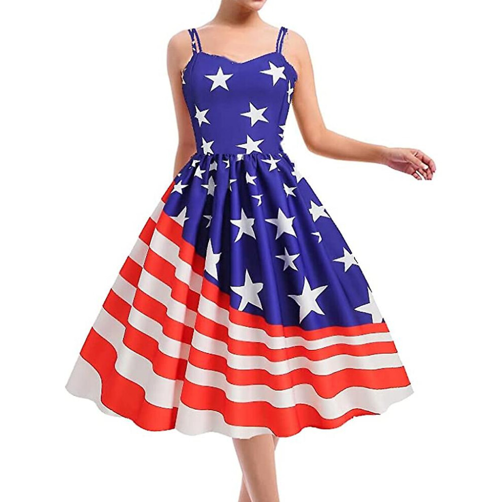Patriotic Dress Women July 4th American Flag Sleeveless Dress Summer Dress Mini For Women Girl Independence Day