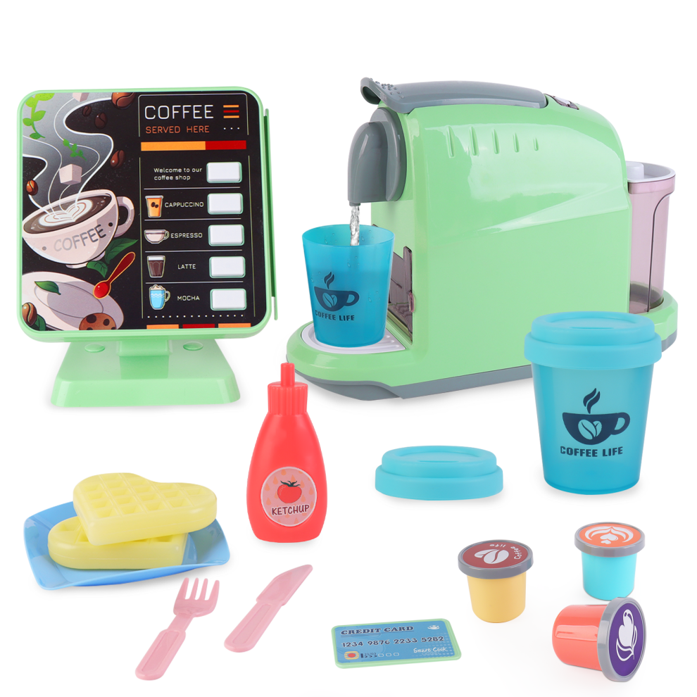 Deao Toys (Green) Kids Coffee Machine Toy With Lights Sounds And Interactive Order Broadcast Perfect Pretend Play Kitchen Ideal For Role Play Early Learning Green