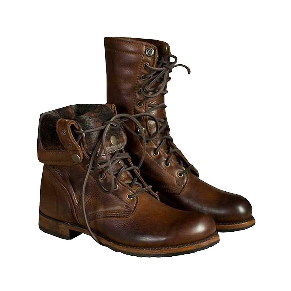 Retro Men Punk Motorcycle  Ankle Boots Lace Up Combat Shoes