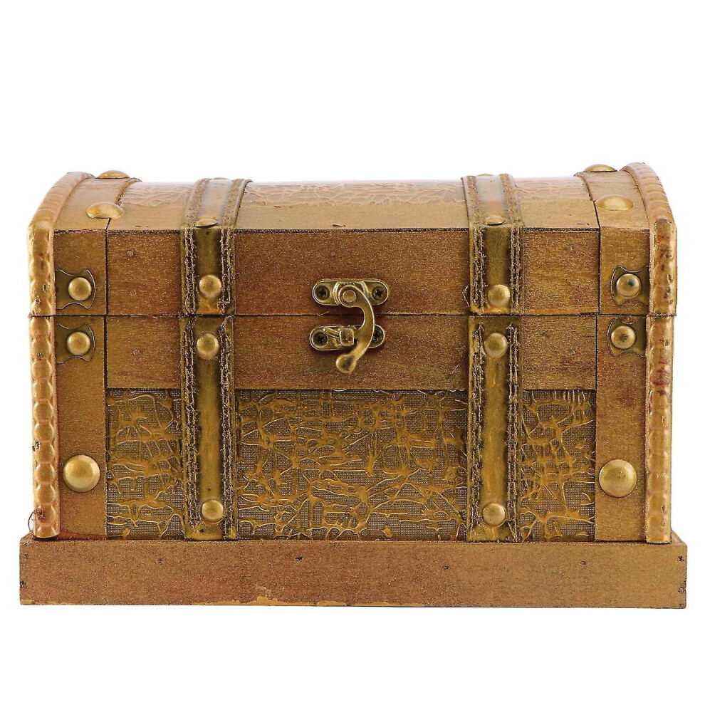 Retro Wooden Pirate Treasure Chest Box Jewelry Storage Organizer Trinket Keepsake Treasure Case Deco