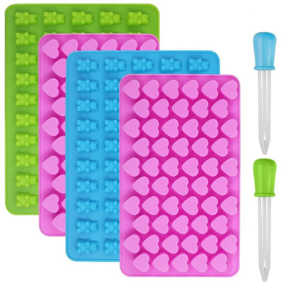 Silicone Chocolate And Ice Cube Molds, 4 Pieces With Hearts And Bears, With 2 Pipettes, For Jelly, Chocolate, Gummy Bears, Sweets