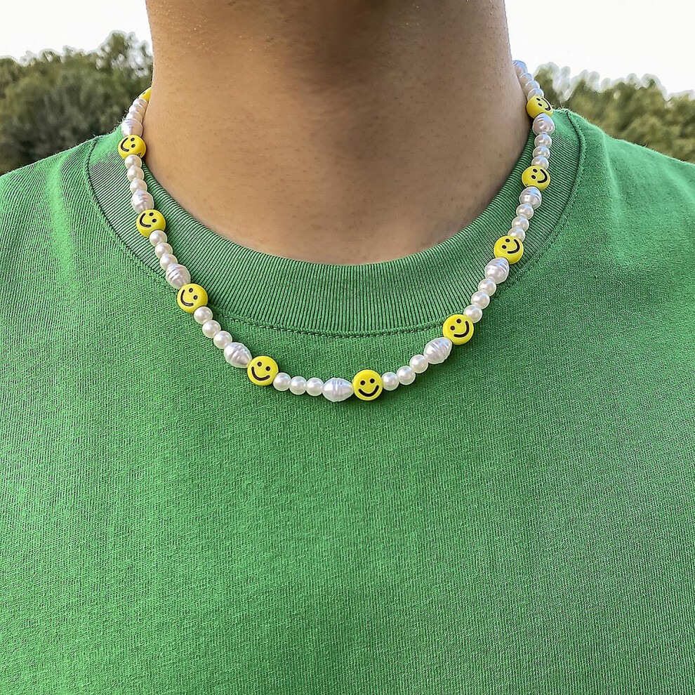 Single Layer Irregular Pearl Clavicle Chain Soft Pottery Yellow Smiley Face Splicing Shaped Pearl Necklace For Men
