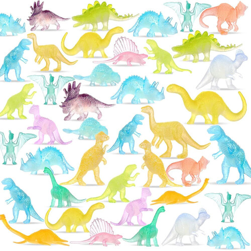 64 Pieces Glow In Dark Mini Dinosaur Toy Set Small Luminous Dinosaurs ...