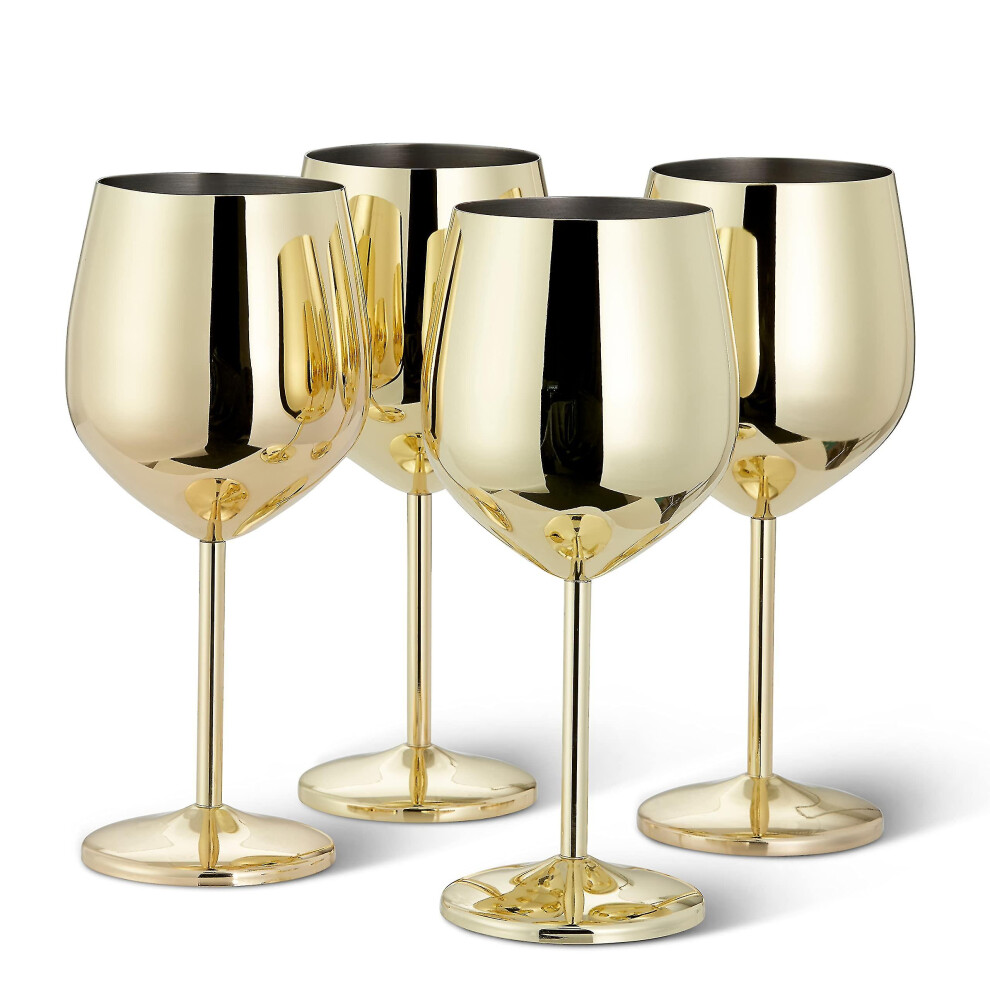 Gold Stainless Steel Wine Glasses - Break-Proof, Shatterproof, Classic Design, Christmas Gift Set