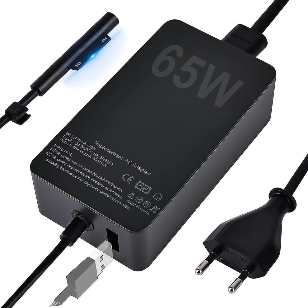 Surface Pro Charger, 65w 15v 4a Microsoft Surface Charger Compatible Surface Laptop 4/3/2/1, Surface Book1/2, Surface Pro 3/4/5/6/7/8/9/x, Surface Go