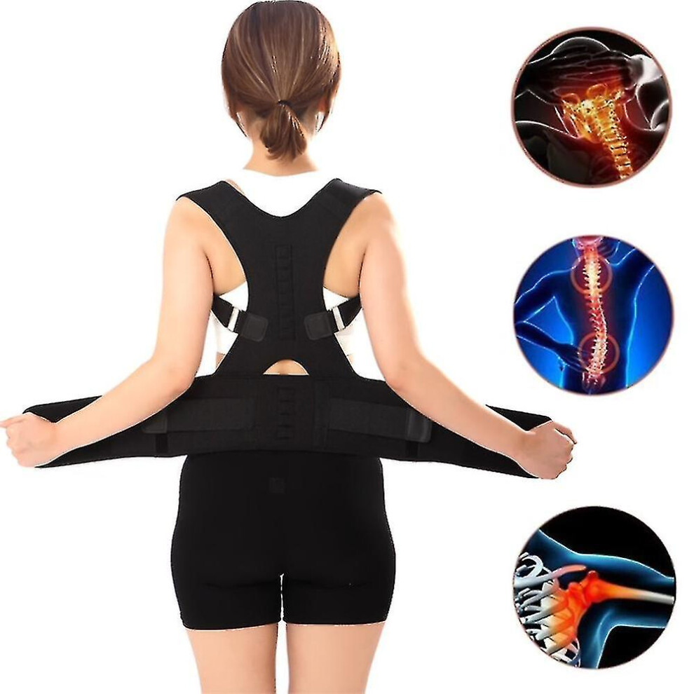 (Black, S) Back Support Brace Posture Corrector Strap Waist Spine Brace Posture Orthopedic Belt