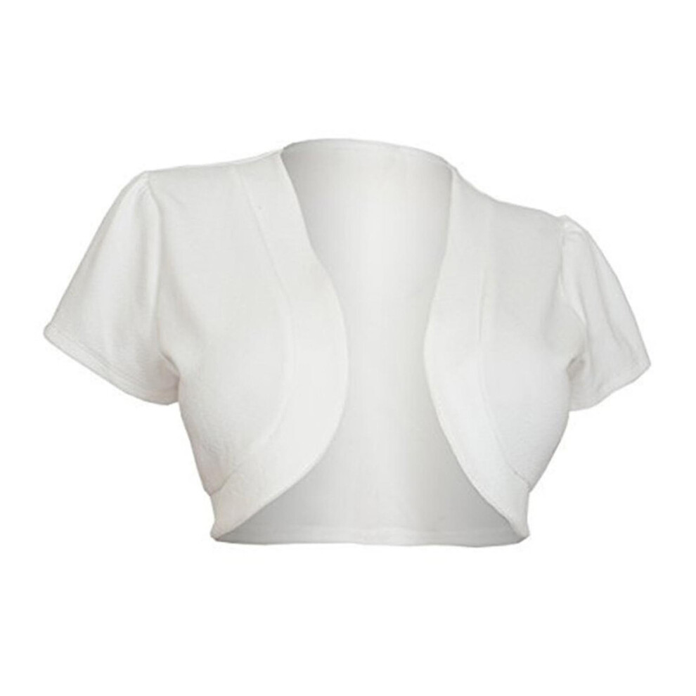 (White, XL) Ladies Fashion Sexy Short Sleeve Solid Color Knit Bolero Shrug Jackets