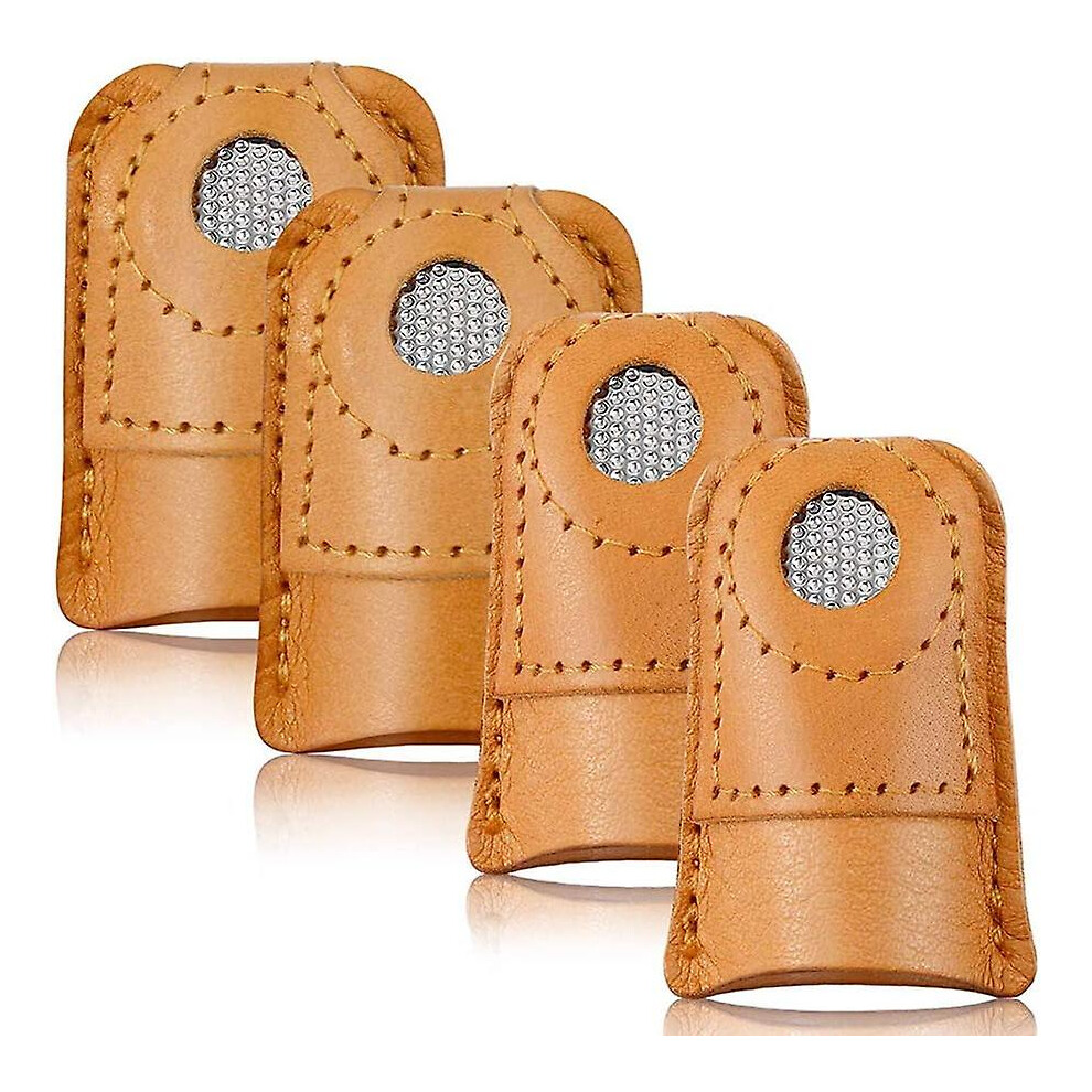 4 Pieces Thimble Finger Protector, Coin Leather Thimble Finger Protector For Sewing Embroidery, Craft Accessories, Diy Sewing Tools (2 Sizes)