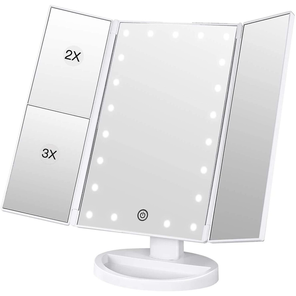Vanity Mirror, 3 Side Vanity Mirror Tabletop Mirror With 21 Led Foldable Di-image-OPC-PDWW8CD-NEW