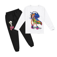 (white, 110cm) Children's Jet Fighter Splatoon Middle And Large Children's Girls' Spring And Autumn Printing Fashionable Long Sleeved T-shirt Set