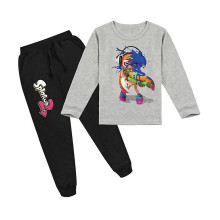 (grey, 160cm) Children's Jet Fighter Splatoon Middle And Large Children's Girls' Spring And Autumn Printing Fashionable Long Sleeved T-shirt Set
