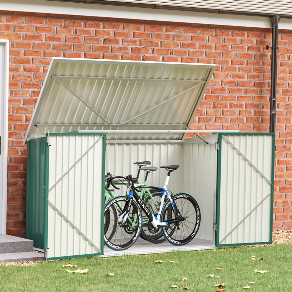 7 x 3 ft Metal Garden Bicycle Storage Shed Bike Store Outdoor Tool Bike Storage, Dark Green