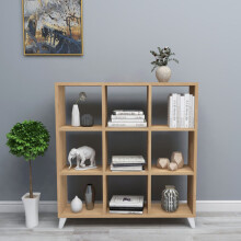 (Pine) 9 Cube Square Bookcase With Legs Cabinet Storage