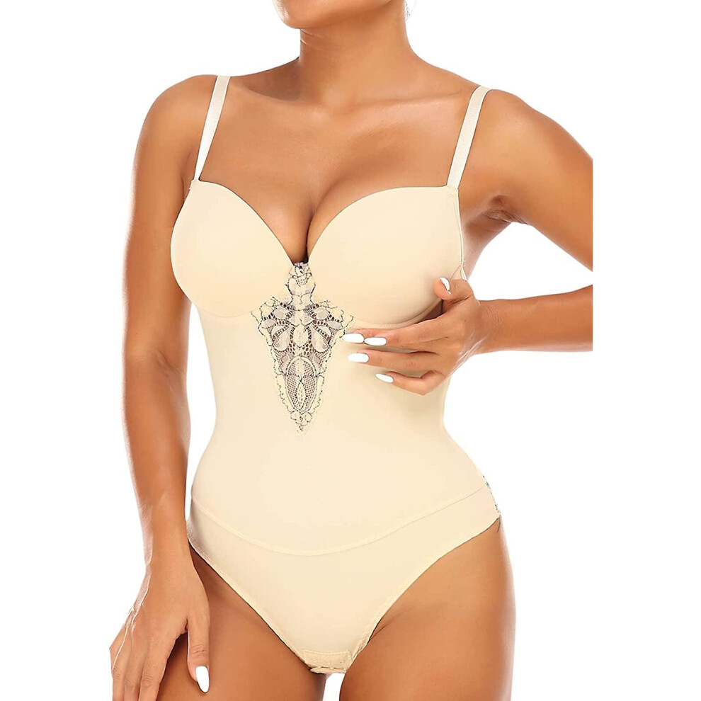 Women's Lace Bodysuit Shapewear With Built-in Bra Body Shaper Butt Lifter Tummy Control V-neck Tank Tops