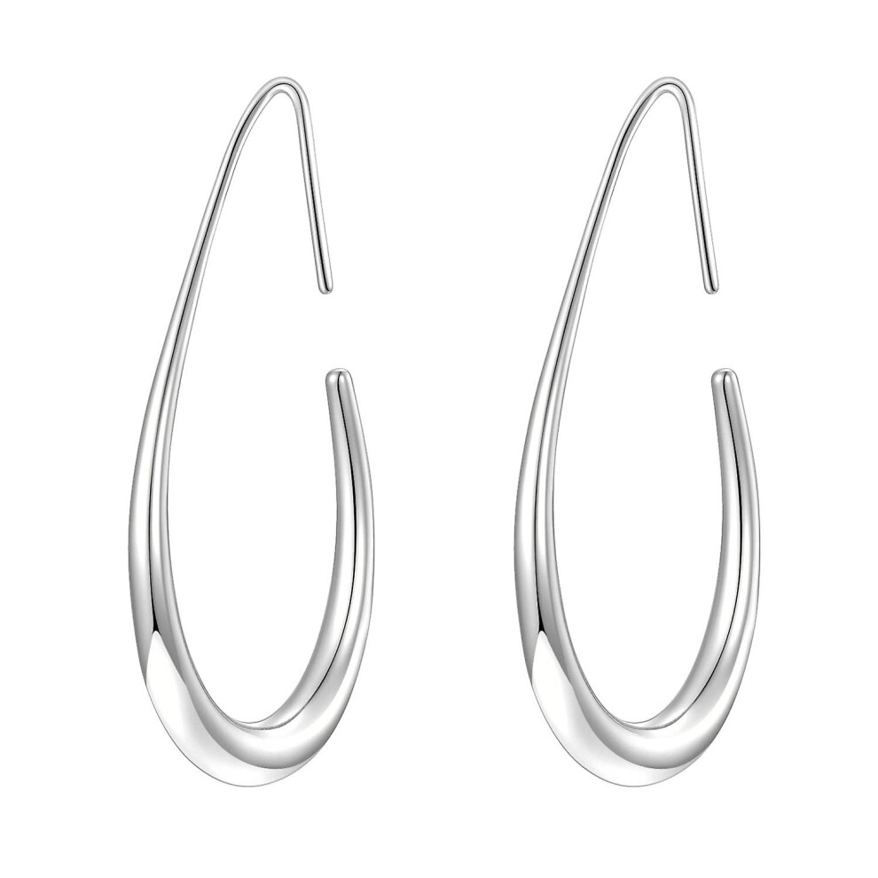 Women's Lightweight Teardrop Hoop Earrings S925 Silver Large Oval Pull-in Hoop Earrings High Polish Statement Jewelry Gifts For Women Girls