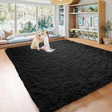 (200cm x 290cm (6ft 7" x 9ft 6")- Extra Large Area Rug) Black Rugs Carpet Runner Mat Fluffy Shaggy Rug