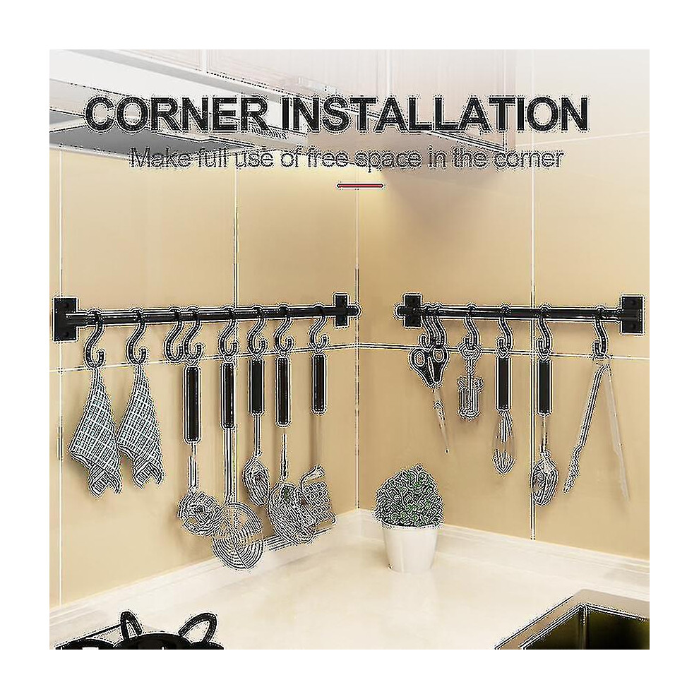 (With 9 Hooks, Black 40cm) Kitchen Hanging Rack With Hooks Wall Mounted Holder Space Aluminum Single Rod Bar Easy Storage Rack From Chuai Du-image-OPC-PDWWCPC-NEW
