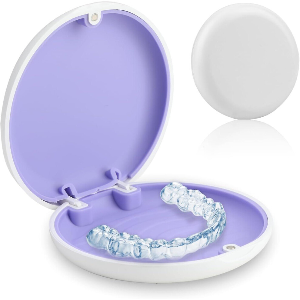 White Orthodontics Denture Box Round Retainer Multifunctional Denture Case For Retainers Mouthguards Case Dentures Braces(White)
