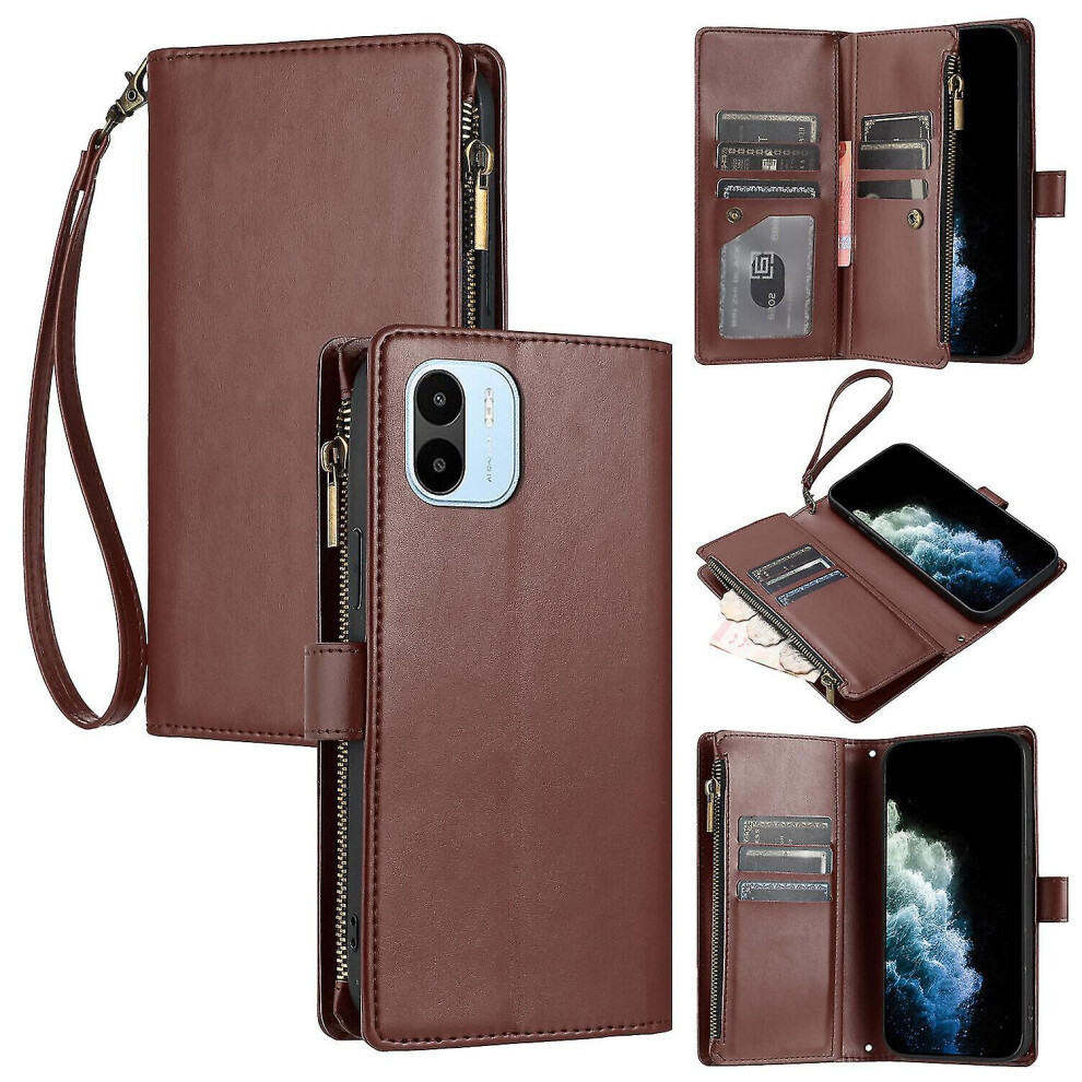 (Brown) Compatible With Xiaomi Redmi A2 Case Pu Leather Flip Cover Zipper Wallet Card Slots Magnetic Case For Xiaomi Redmi A2 Brown 6262875230539