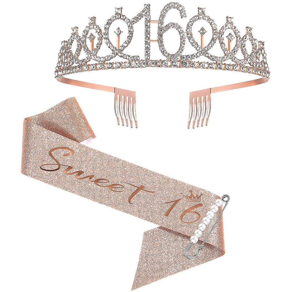16th Birthday Sash And Tiara For Girls, Sweet Sixteen Birthday Sash Crown 16