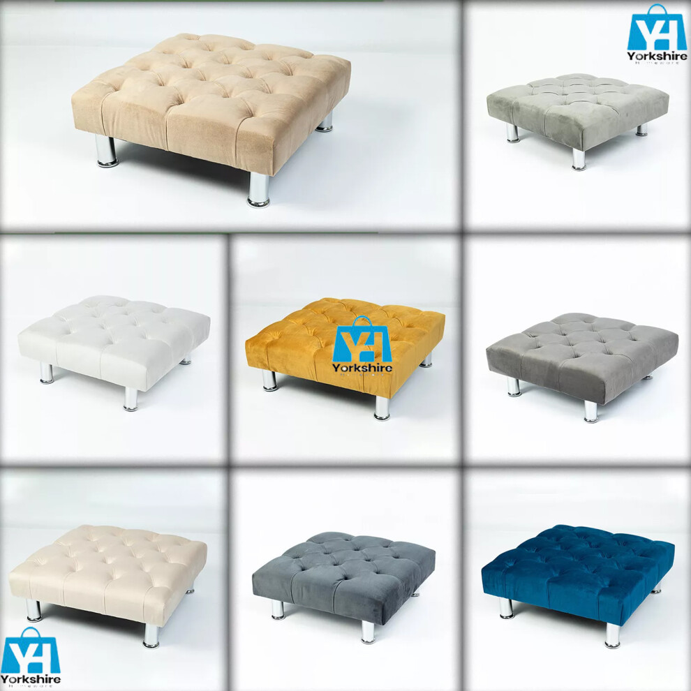 (Steel) Chesterfield Upholstered Chrome Stool 50x50x25cm-image-OPC-PDWW8BB-NEW