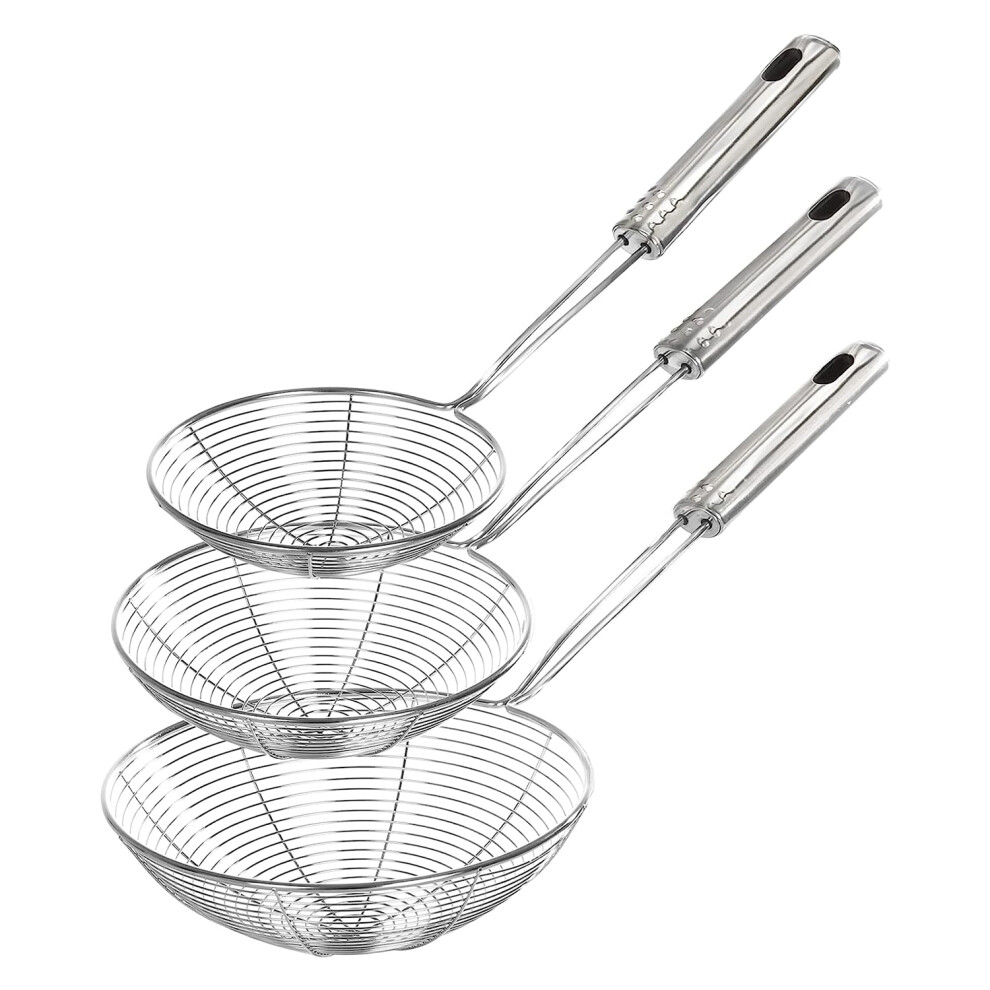 3X Stainless Steel Strainer Ladle Spider Skimmer Wire Pasta Spoon