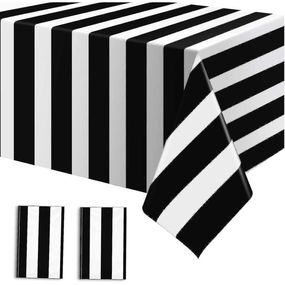 2 Pack Black And White Striped Tablecloth, 54 X 108 Inch Waterproof Disposable