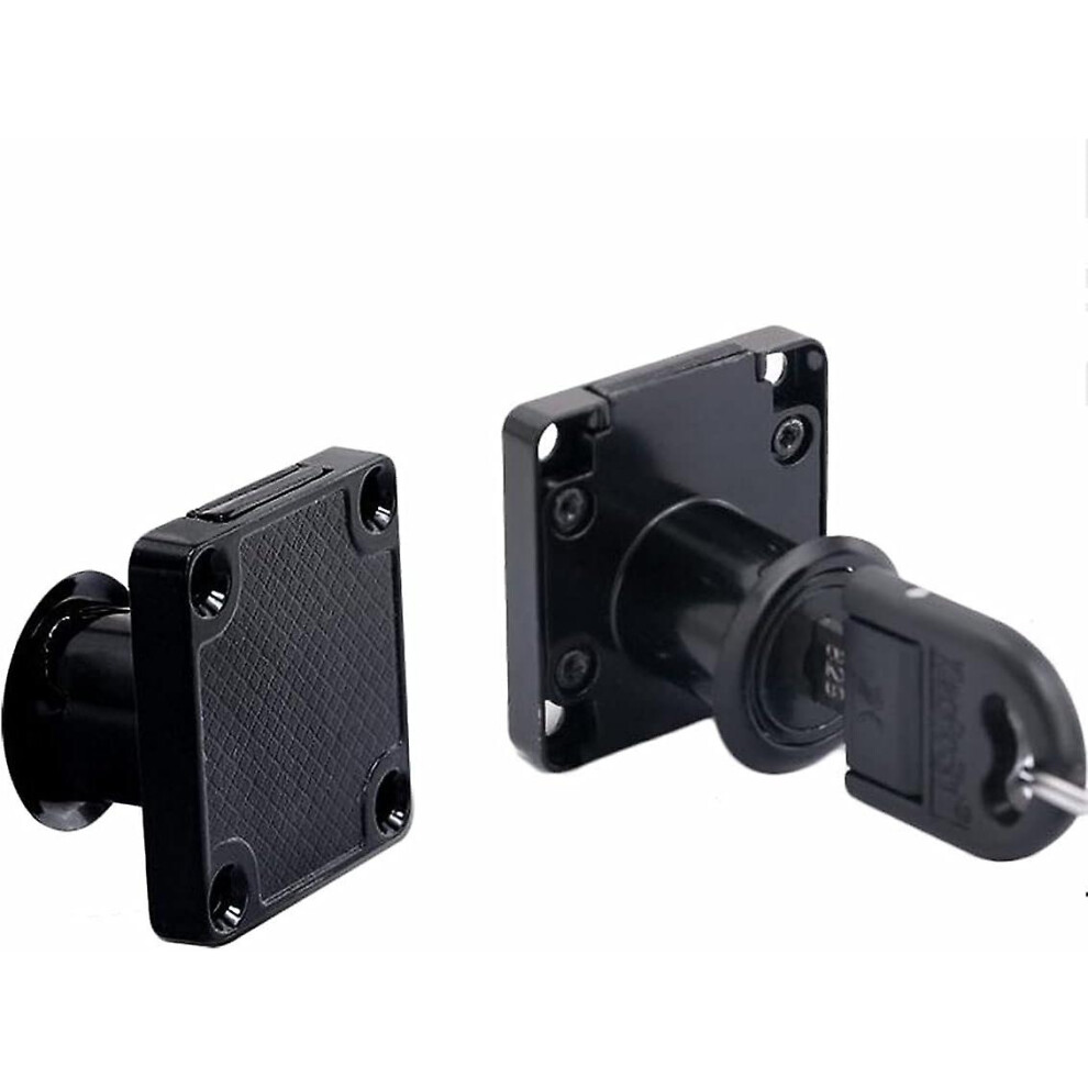 2 Pack Zinc Alloy Cam Lock, Black, Square For Furniture, Drawers, Cupboards, Doors With 4 Keys, 40 X 39 Mm