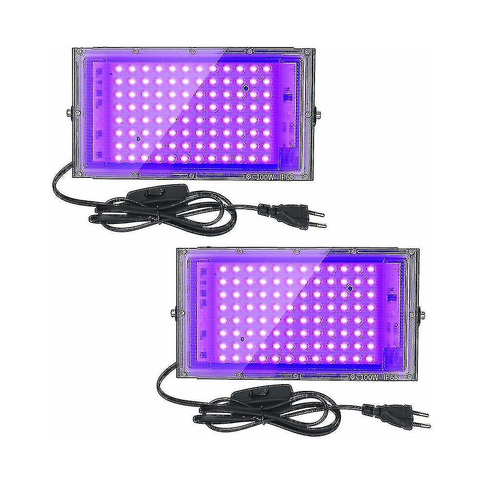 2pcs 100w Uv Led Floodlight Blacklight Ip65 Waterproof, Ultraviolet Led Lamp, Effect Lighting compatible with Aquarium, Party, Neon Painting, Fluoresc