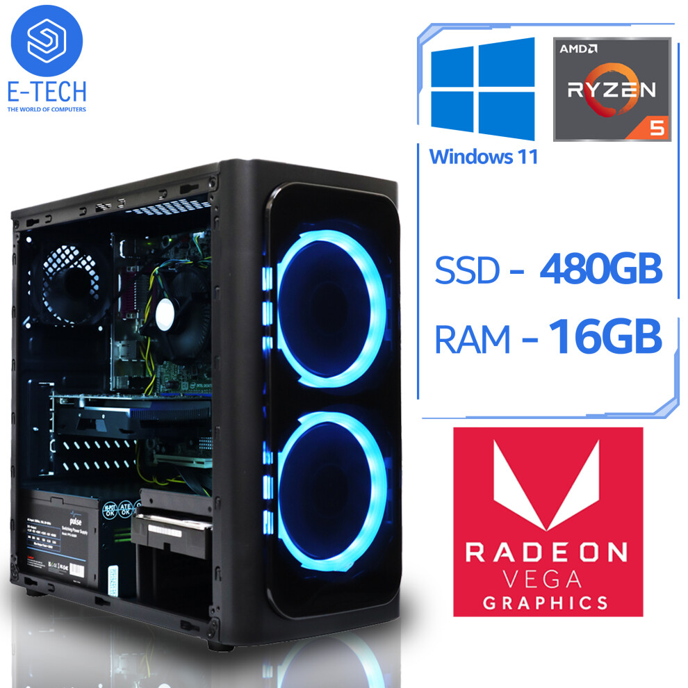 AMD Ryzen 5 5600G Gaming PC - 16GB DDR4 RAM / 480GB SSD / W11 Computer