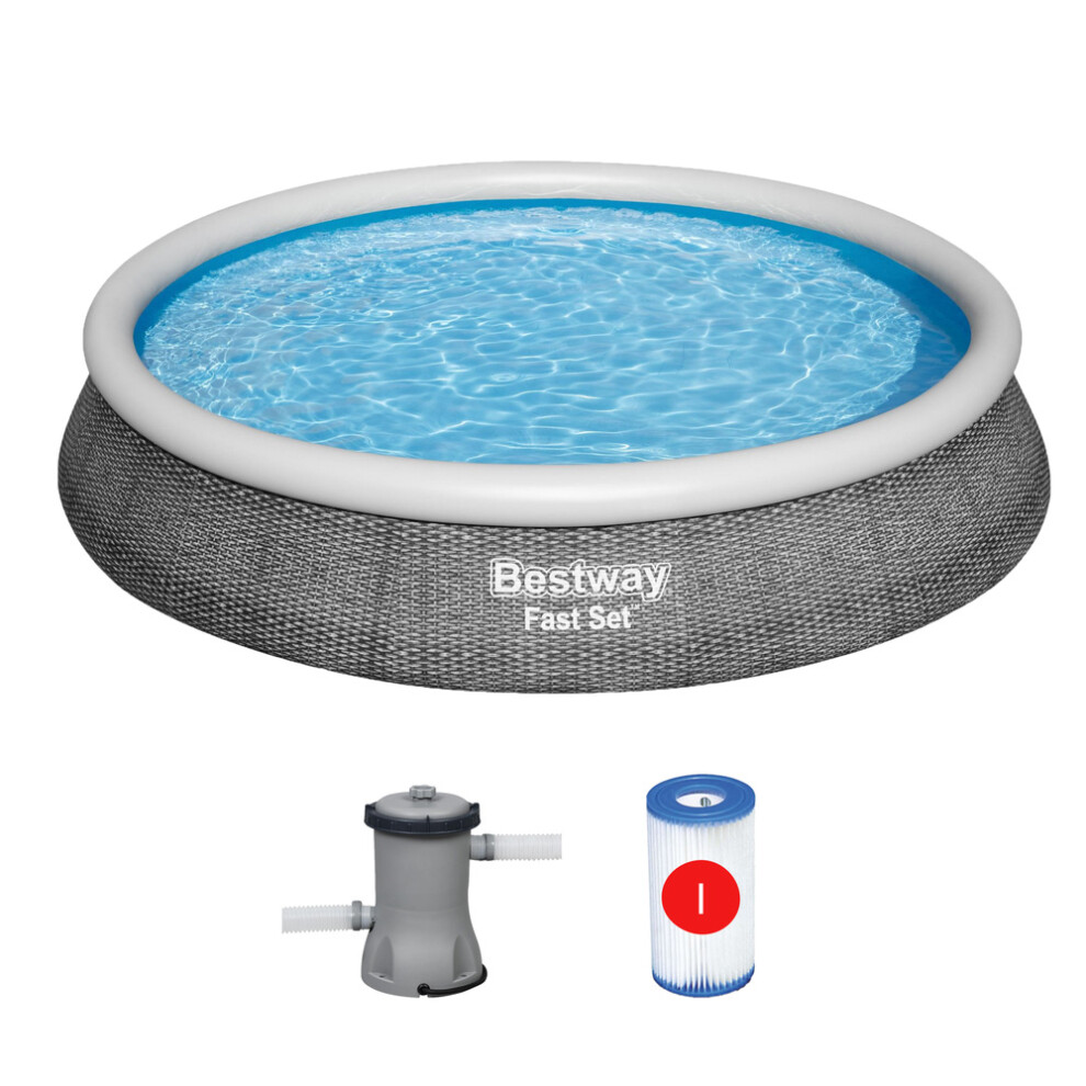 Bestway Rattan Effect Fast Set 12ft Outdoor Garden Swimming Pool & Filter Pump