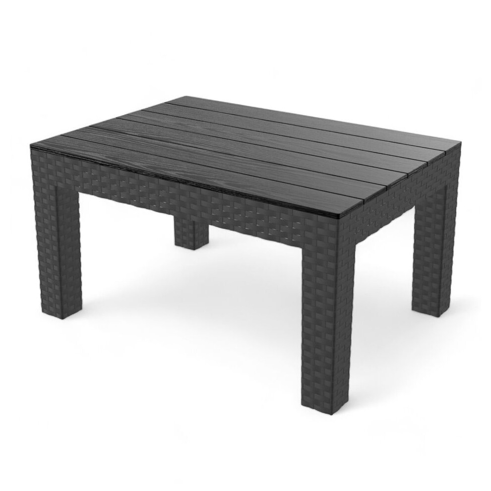 Black Rattan Coffee Table Wood Look Top Outdoor Bistro Garden