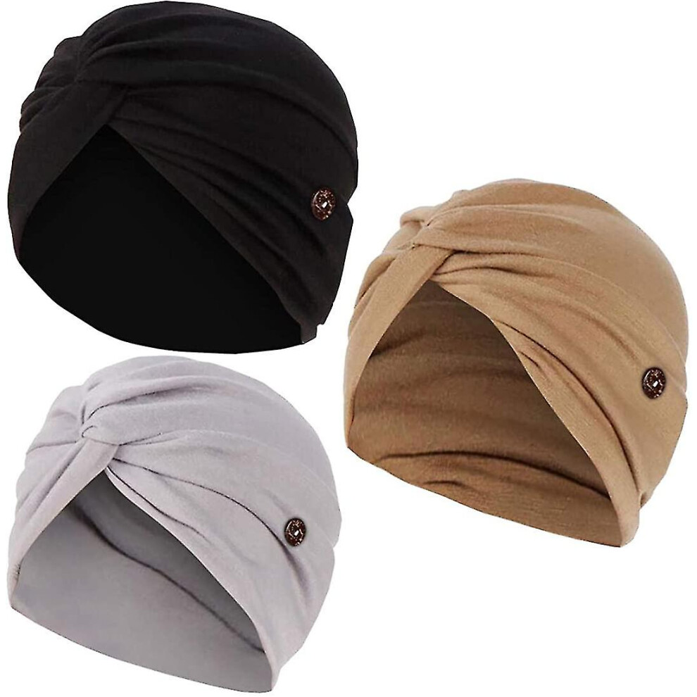 3pack Womens Button Chemo Hat Soft Beanie Turban Comfortable Cancer Headwea