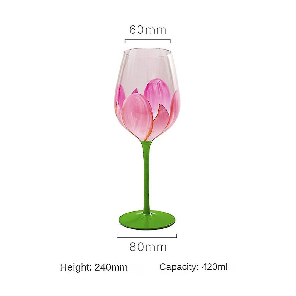 420/830ml Nordic Colored Glass Cup Wine Glasses Creative Hand-painted Flowers Pattern Cup Wedding