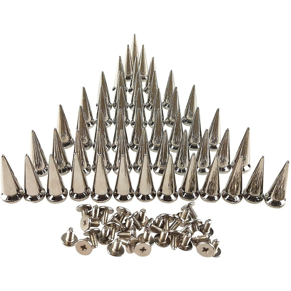 50pcs Silvery Cone Spikes, 10 X 25mm Metallic Screw Back Studs, Diy Craft Cool Rivets Punk--