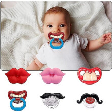 6 Pcs Funny Soft Silicone Pacifier Infant Pacifier Cute Kissable Lips And Gentleman Mustache Teeth Pacifier Design For Babies And Toddlers Shower Gift