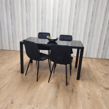 4 Velvet Chairs with Black Glass Dining Room Furniture