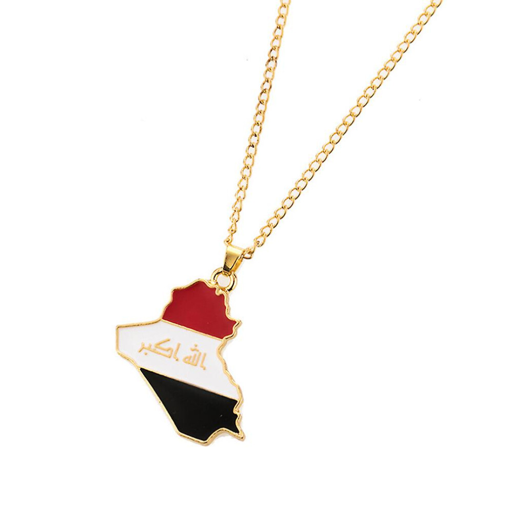 Alloy Country Map Flag Necklace Iraq Map Pendant Necklace For Women Girls Boys Jewelry Accessories