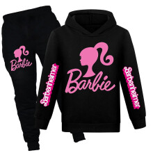 (Black, 7-8Years) Kids Boys Girls Barbie The Movie Hoodies Tracksuit Set Jumper Hooded Tops Pants Outfits Set