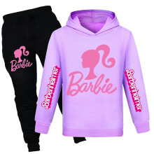 (Purple, 13-14Years) Kids Boys Girls Barbie The Movie Hoodies Tracksuit Set Jumper Hooded Tops Pants Outfits Set