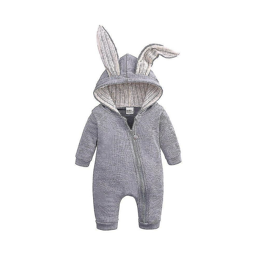 Baby Romper Rabbit Bunny Ear Hooded Jumpsuit Zipper One Piece Pyjama