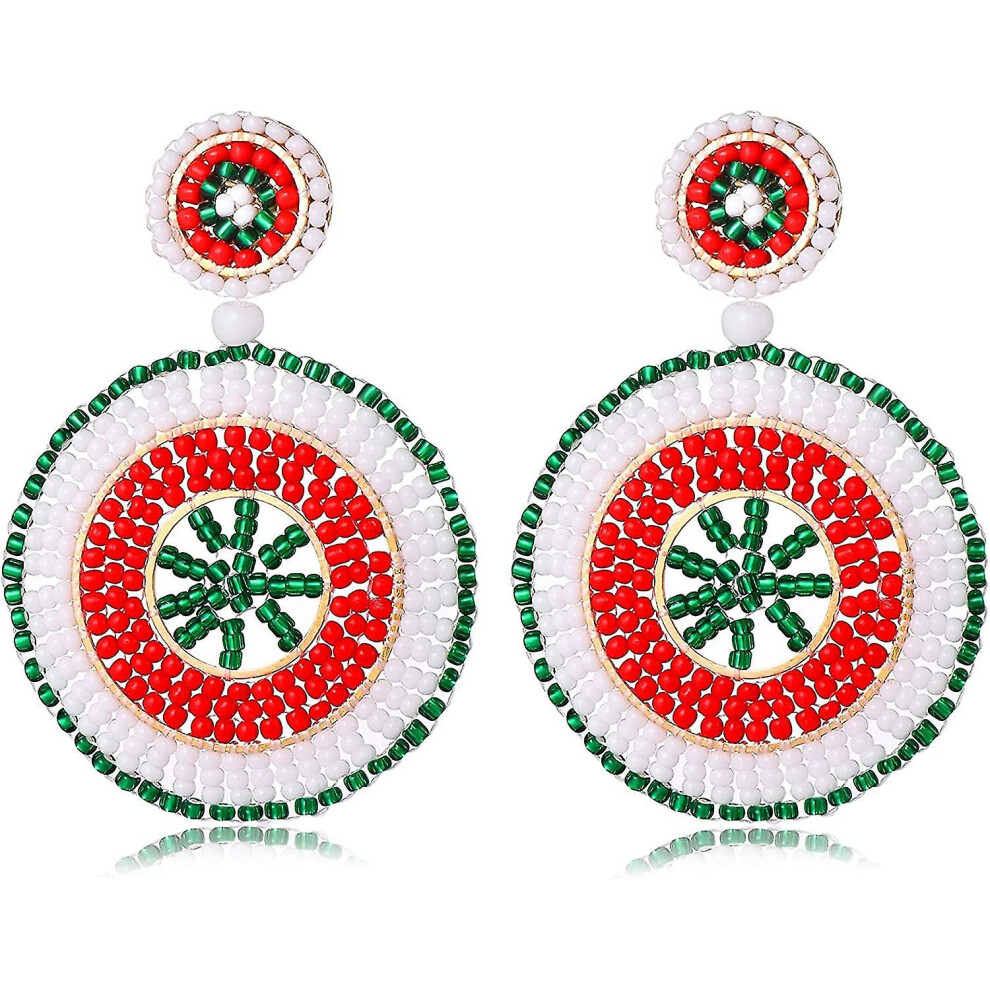 Beaded Drop Earrings For Women Handmade Colorful Bead Earrings Bohemia Hoop Dangle Earring