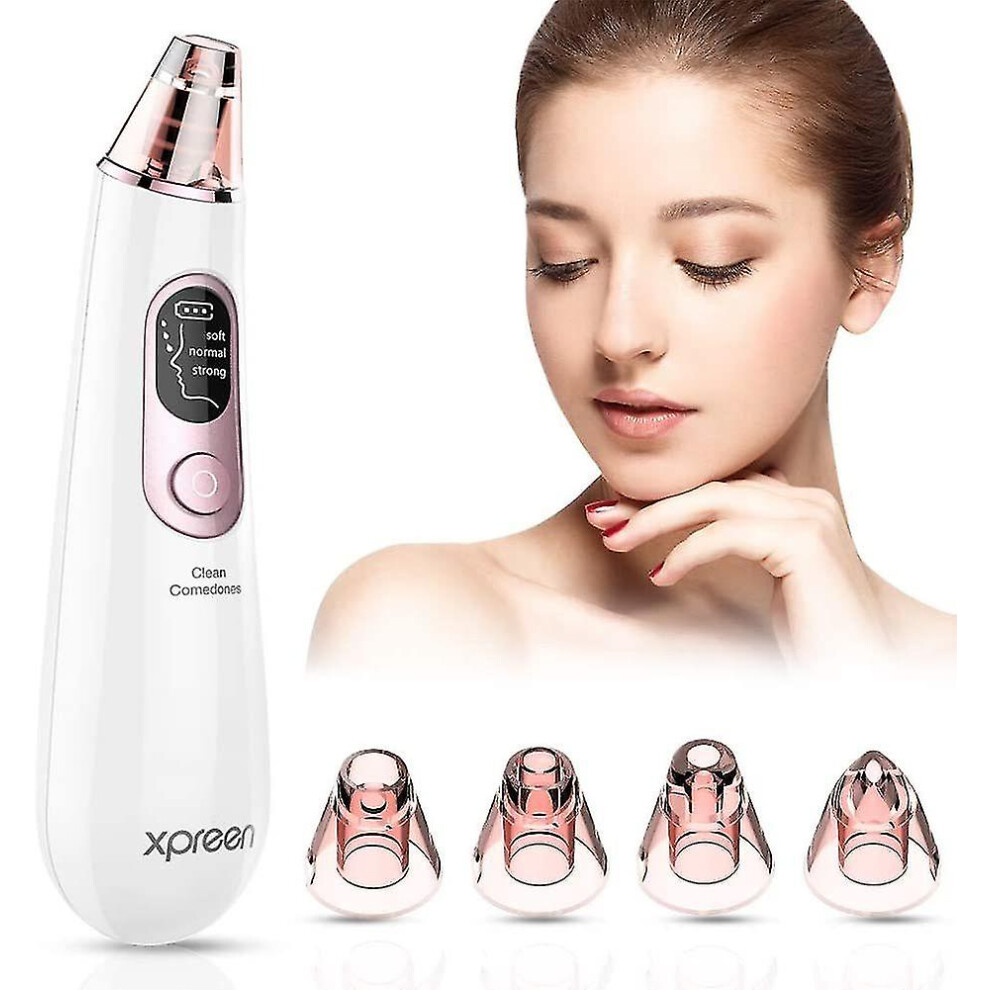 Blackhead Aspirator, Xpreen Blackhead Extractor Rechargeable Pore Cleaner Facial Beauty Device With Led Display, 4 Probes And 3 Modes
