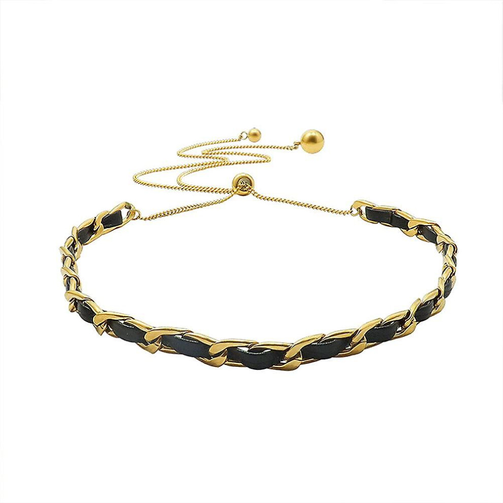 Black Leather Choker Adjustable Gold Chain Necklace for Women Simple Boho Jewelry Gift