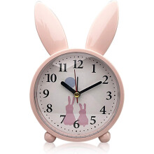 Children's Rabbit Alarm Clock - Classic Analog Design with No Ticking (Pink)